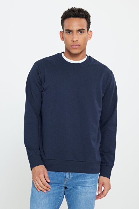 2-Pack Cotton Standard Fit Regular Fit Crew-Neck Navy-Gray Melange Sweatshirt ET520000P202LGJ