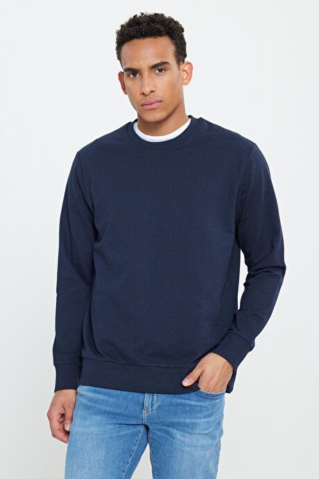 2-Pack Cotton Standard Fit Regular Fit Crew-Neck Navy-Gray Melange Sweatshirt ET520000P202LGJ