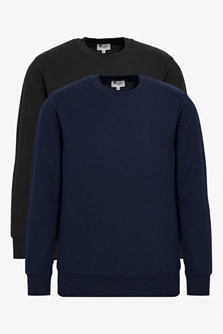 2-Pack Cotton Standard Fit Regular Fit Crew-Neck Navy-Black Sweatshirt ET520000P202LSY