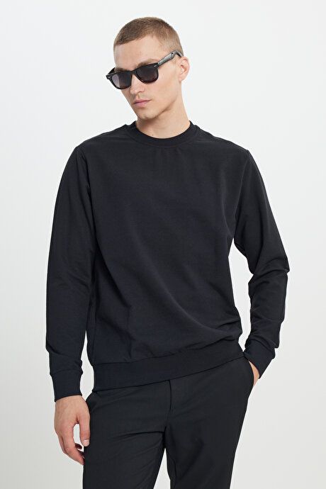 2 Pack Cotton Standard Fit Regular Fit Crew Neck Black-Gray Melange Sweatshirt ET520000P202SGE