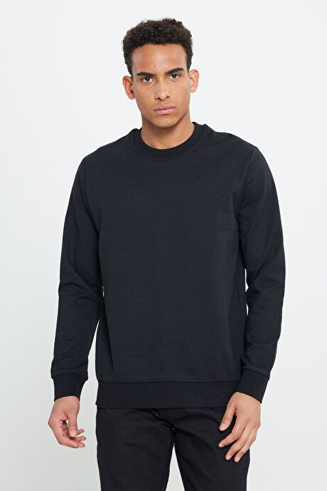 2 Pack Cotton Standard Fit Regular Fit Crew Neck Black-Gray Melange Sweatshirt ET520000P202SGE