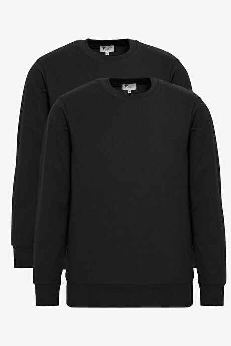 2 Pack Cotton Standard Fit Regular Fit Crew Neck Black Sweatshirt ET520000P202SYH