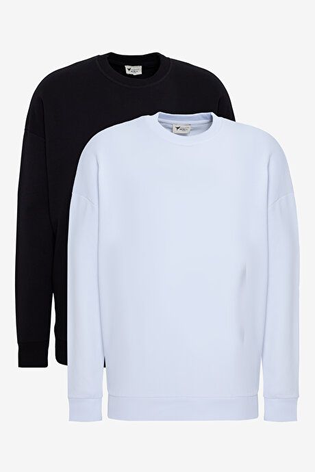 2-Pack Cotton Oversized Loose Fit Crew Neck Black-White Sweatshirt ET520000P203K81