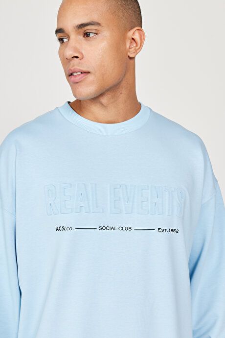 Oversized Loose Fit Crew Neck Cotton Blue Sweatshirt ET5224100006MAV