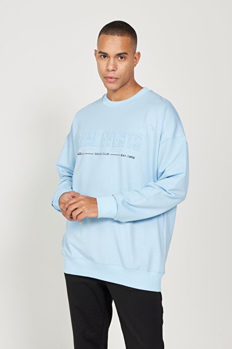 Oversized Loose Fit Crew Neck Cotton Blue Sweatshirt ET5224100006MAV