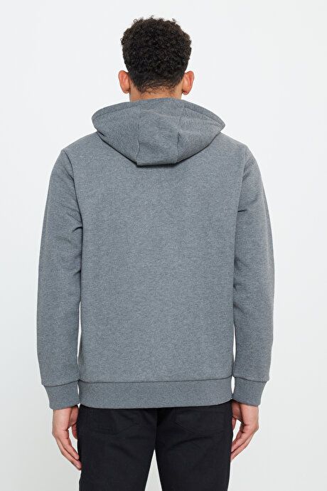 Standard Fit Regular Fit Inside Fleece 3 Yarn Hooded Zippered Anthracite-Melange Sweatshirt Jacket ET5224100013ANM