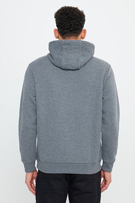 Standard Fit Regular Fit Inside Fleece 3 Yarn Hooded Kangaroo Pocket Cotton Anthracite-Melange Sweatshirt ET5224100014ANM