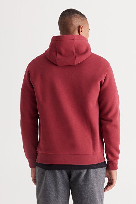 Standard Fit Regular Fit Inside Fleece 3 Yarn Hooded Kangaroo Pocket Cotton Burgundy Sweatshirt ET5224100014BRD