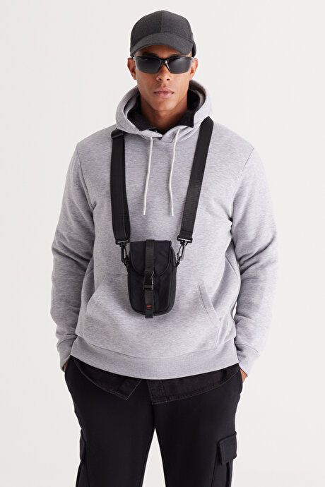 Standard Fit Regular Fit Fleece Inside 3 Yarn Hooded Kangaroo Pocket Cotton Gray Melange Sweatshirt ET5224100014GMJ