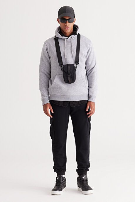 Standard Fit Regular Fit Fleece Inside 3 Yarn Hooded Kangaroo Pocket Cotton Gray Melange Sweatshirt ET5224100014GMJ