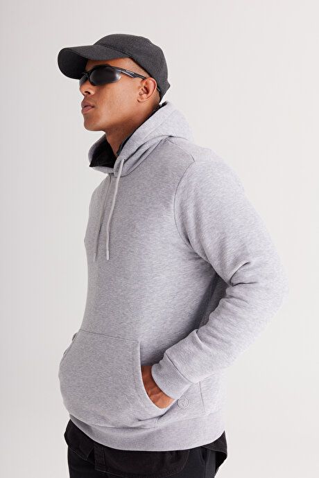 Standard Fit Regular Fit Fleece Inside 3 Yarn Hooded Kangaroo Pocket Cotton Gray Melange Sweatshirt ET5224100014GMJ