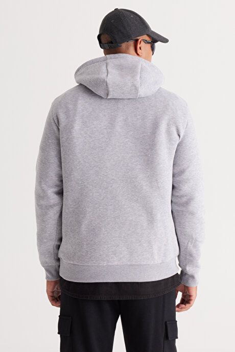 Standard Fit Regular Fit Fleece Inside 3 Yarn Hooded Kangaroo Pocket Cotton Gray Melange Sweatshirt ET5224100014GMJ