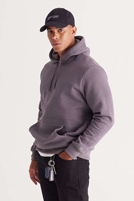 Standard Fit Regular Fit Fleece Inside 3 Yarn Hooded Kangaroo Pocket Cotton Dark Gray Sweatshirt ET5224100014KGR