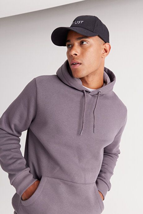 Standard Fit Regular Fit Fleece Inside 3 Yarn Hooded Kangaroo Pocket Cotton Dark Gray Sweatshirt ET5224100014KGR