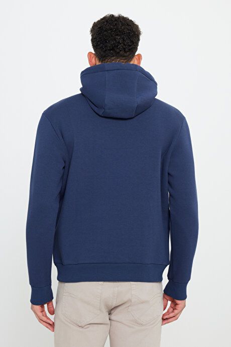 Standard Fit Regular Fit Fleece Inside 3 Yarn Hooded Kangaroo Pocket Cotton Navy Sweatshirt ET5224100014LAC