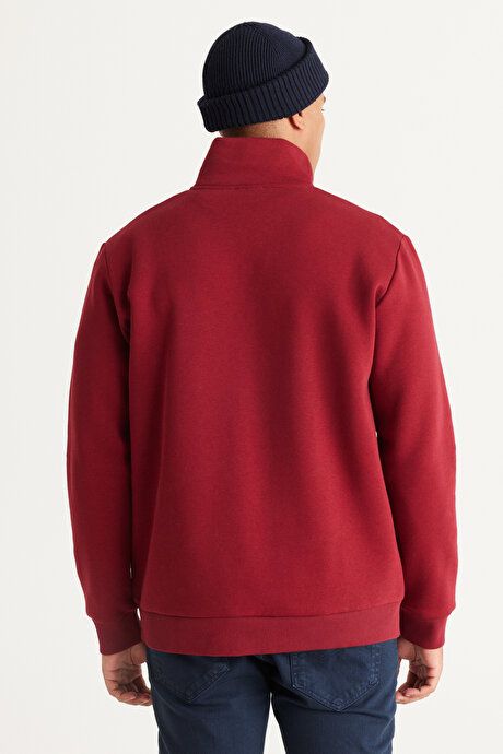 Standard Fit Regular Fit Fleece Bato Collar Cotton Burgundy Sweatshirt ET5224100015BRD