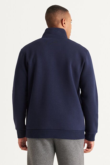 Standard Fit Regular Fit Fleece Bato Collar Cotton Navy Sweatshirt ET5224100015LAC