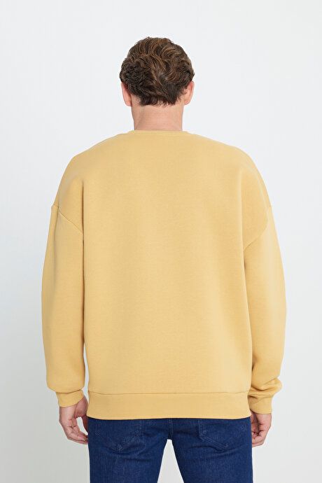 Oversized Loose Fit Fleece 3 Yarn Crew Neck Cotton Mustard Sweatshirt ET5224100016HRD