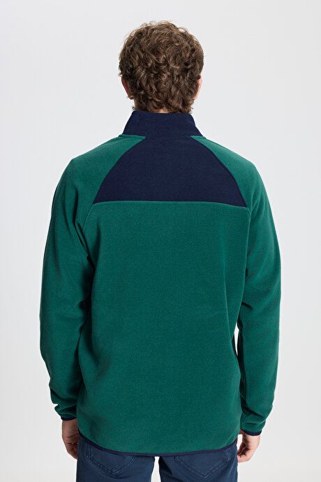 Standard Fit Regular Fit Bato Collar Patterned Green-Blue Fleece ET5224100033YLL