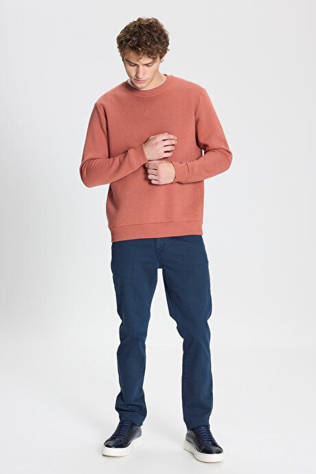 Standard Fit Regular Fit Fleece 3 Yarn Crew Neck Cotton Light Brown Sweatshirt ET5224100049AKH