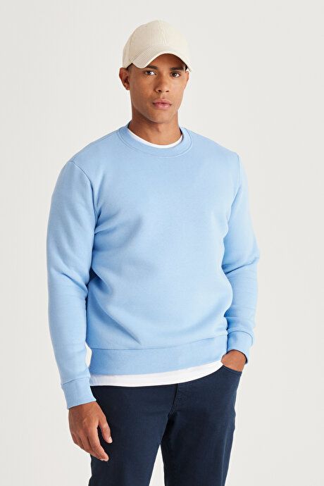 Standard Fit Regular Fit Fleece 3 Yarn Crew Neck Cotton Light Blue Sweatshirt ET5224100049amv