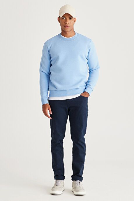 Standard Fit Regular Fit Fleece 3 Yarn Crew Neck Cotton Light Blue Sweatshirt ET5224100049amv