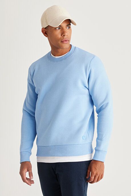 Standard Fit Regular Fit Fleece 3 Yarn Crew Neck Cotton Light Blue Sweatshirt ET5224100049amv