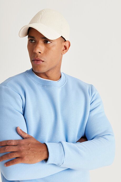 Standard Fit Regular Fit Fleece 3 Yarn Crew Neck Cotton Light Blue Sweatshirt ET5224100049amv