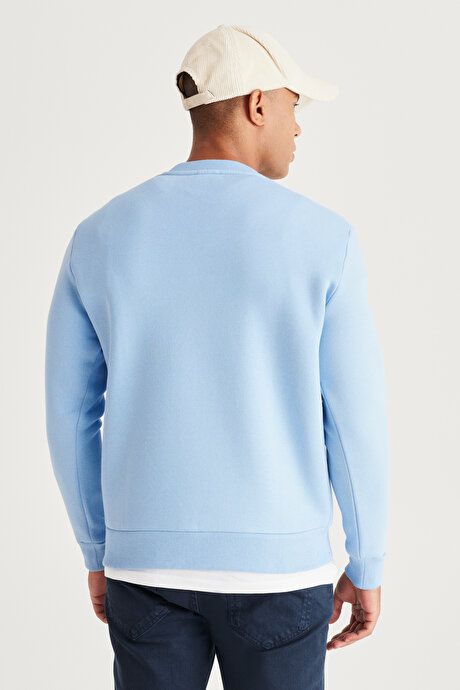 Standard Fit Regular Fit Fleece 3 Yarn Crew Neck Cotton Light Blue Sweatshirt ET5224100049amv