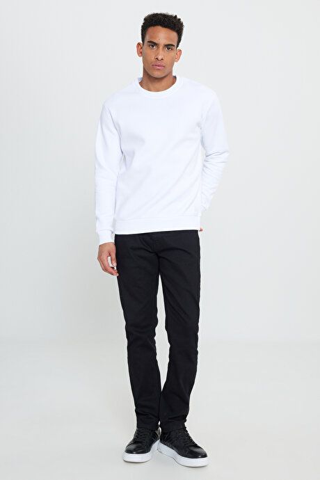 Standard Fit Regular Fit Fleece 3 Yarn Crew Neck Cotton White Sweatshirt ET5224100049BYZ