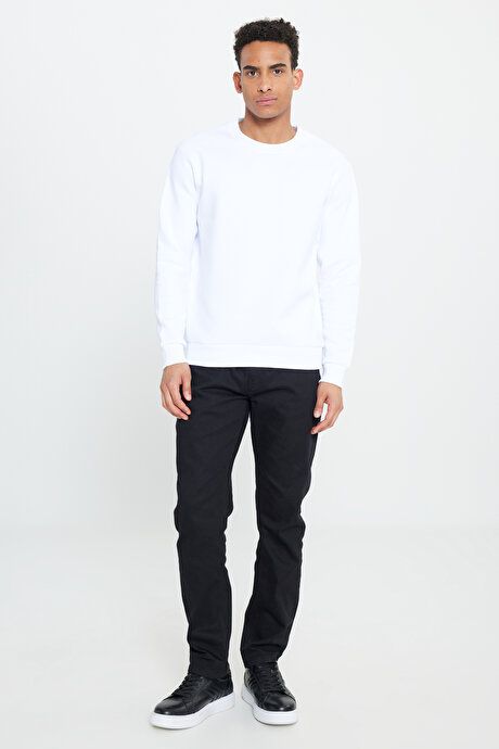 Standard Fit Regular Fit Fleece 3 Yarn Crew Neck Cotton White Sweatshirt ET5224100049BYZ