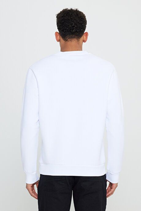 Standard Fit Regular Fit Fleece 3 Yarn Crew Neck Cotton White Sweatshirt ET5224100049BYZ