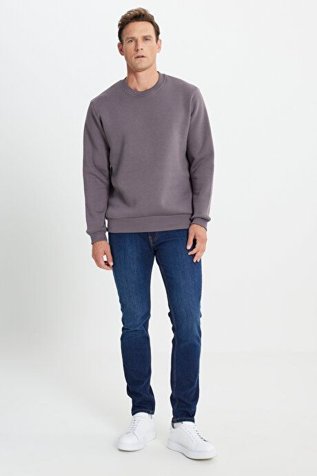 Standard Fit Regular Fit 3 Yarn Crew Neck Cotton Dark Gray Sweatshirt ET5224100049KGR