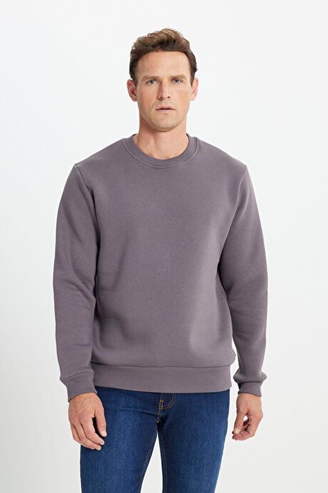 Standard Fit Regular Fit 3 Yarn Crew Neck Cotton Dark Gray Sweatshirt ET5224100049KGR