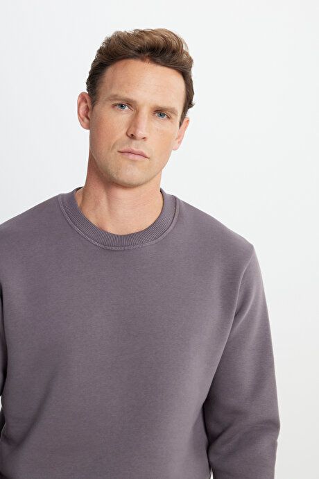 Standard Fit Regular Fit 3 Yarn Crew Neck Cotton Dark Gray Sweatshirt ET5224100049KGR