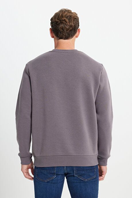 Standard Fit Regular Fit 3 Yarn Crew Neck Cotton Dark Gray Sweatshirt ET5224100049KGR