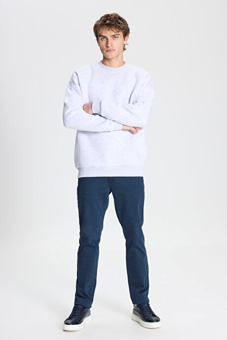 Standard Fit Regular Fit Fleece Inside 3 Yarn Crew Neck Cotton Snow Melange Sweatshirt ET5224100049KRJ