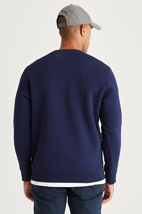 Standard Fit Regular Fit Fleece 3 Yarn Crew Neck Cotton Navy Sweatshirt ET5224100049LAC