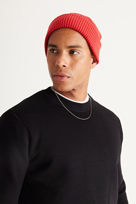 Standard Fit Regular Fit Fleece 3 Yarn Crew Neck Cotton Black Sweatshirt ET5224100049SYH