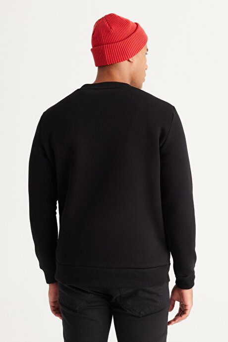 Standard Fit Regular Fit Fleece 3 Yarn Crew Neck Cotton Black Sweatshirt ET5224100049SYH