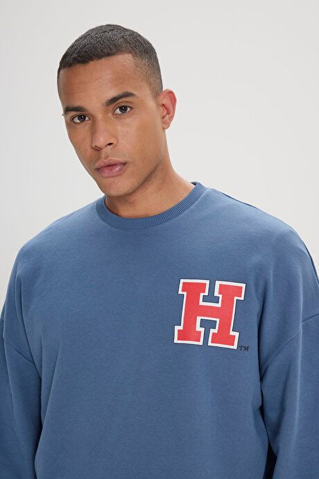 Oversize Fit Loose Fit Harvard Licensed 3 Yarn Cotton Crew Neck Indigo Sweatshirt ET5224200007IND