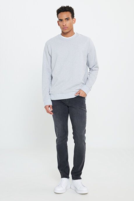 Standard Fit Regular Fit 2 Yarn Recycle Cotton Crew Neck Gray Melange Sweatshirt ET5224200011GMJ