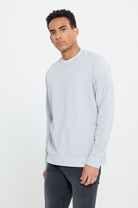 Standard Fit Regular Fit 2 Yarn Recycle Cotton Crew Neck Gray Melange Sweatshirt ET5224200011GMJ