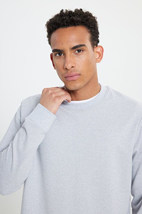 Standard Fit Regular Fit 2 Yarn Recycle Cotton Crew Neck Gray Melange Sweatshirt ET5224200011GMJ