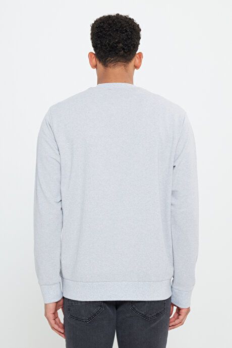 Standard Fit Regular Fit 2 Yarn Recycle Cotton Crew Neck Gray Melange Sweatshirt ET5224200011GMJ