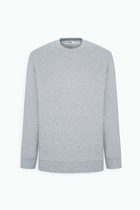 Standard Fit Regular Fit 2 Yarn Recycle Cotton Crew Neck Gray Melange Sweatshirt ET5224200011GMJ