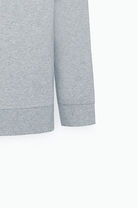 Standard Fit Regular Fit 2 Yarn Recycle Cotton Crew Neck Gray Melange Sweatshirt ET5224200011GMJ