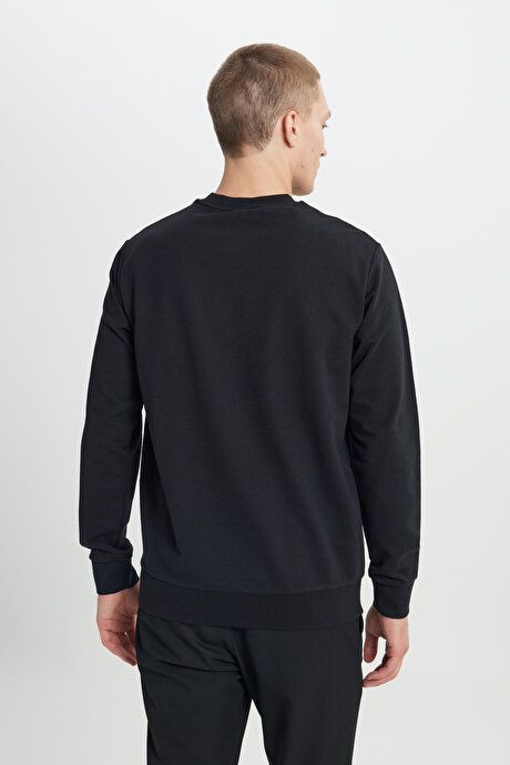 Standard Fit Regular Fit 2 Yarn Recycle Cotton Crew Neck Black Sweatshirt ET5224200011SYH