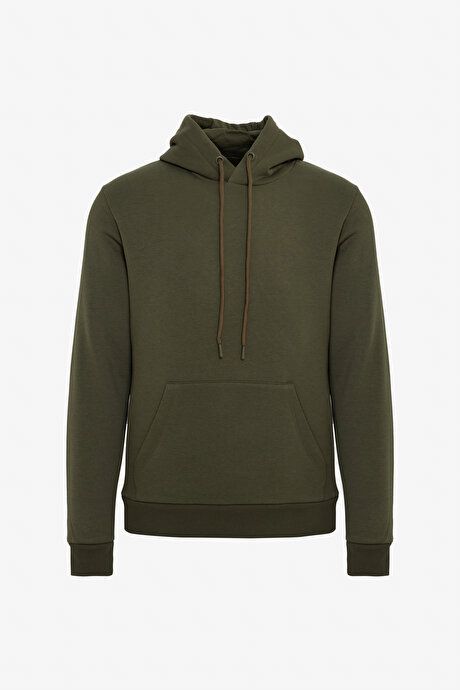 Cotton Standard Fit Regular Fit Hooded Kangaroo Pocket Khaki-Black Sweatshirt Packaged ET940000P201HSY