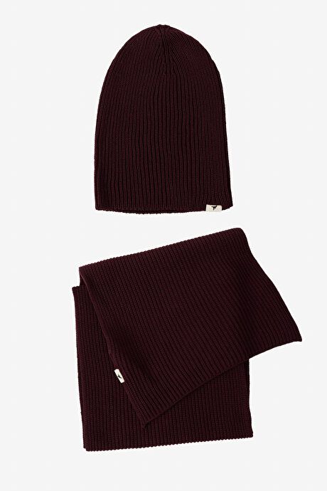 Windproof Warm Sweater Scarf-Beanie Burgundy Set ET9724100001BRD